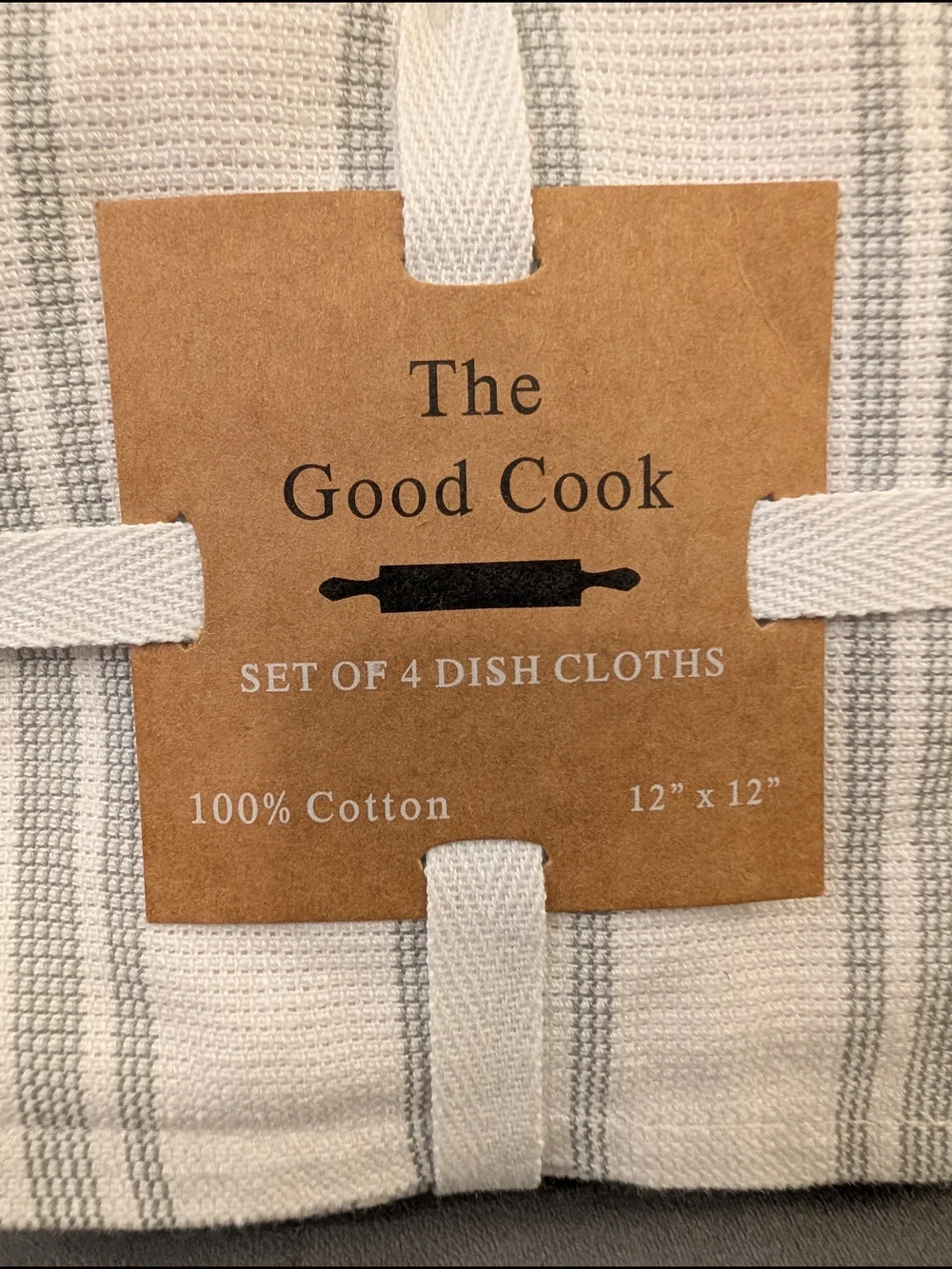 The Good Cook Striped Cotton Dish Cloths - White & Gray (Set of 4)